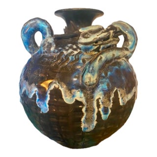 1950s Blue and Black Glazed Glazed Dragon Jar For Sale