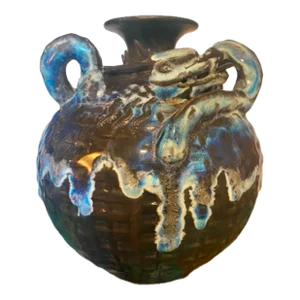 1950s Blue and Black Glazed Glazed Dragon Jar