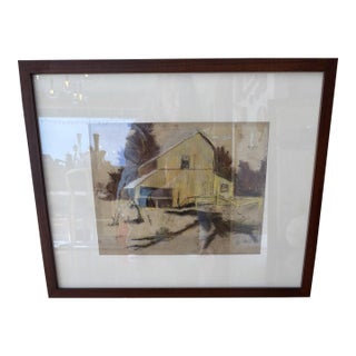 Original Mid Century Pastel Sketch Architectural Study Barn Framed 9x12 For Sale