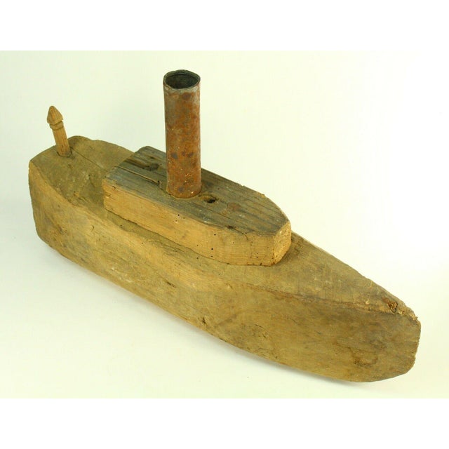19th Century Large Primitive Folk Art Wooden Ship Model Steamship ...