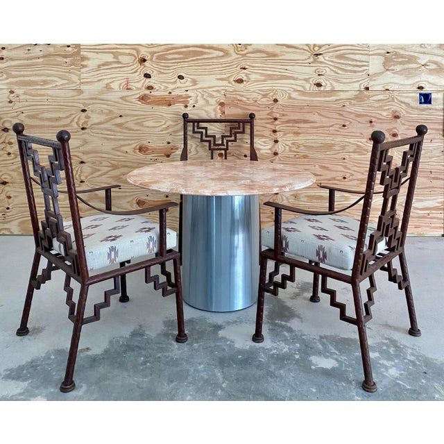 Postmodern Steel Pedestal + Marble Dining Table For Sale - Image 10 of 12