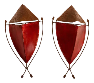 African Tribal Art Mask Parchment Wall Shade Sconces in Red