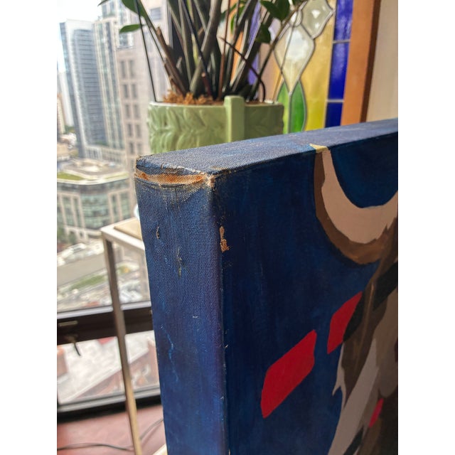 1990s Stylized Geometric Painting of Two Cows in a Bold Cubist Style For Sale - Image 5 of 6