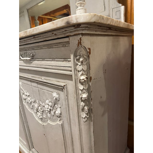 White Antique French Country Sideboard and Marble Countertop Top For Sale - Image 8 of 10