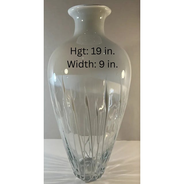 19 In. Tall Milk &Clear Glass Textural White Amphora Art Glass Vase For Sale - Image 15 of 16