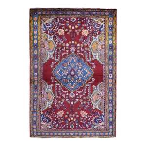 Vintage Persian Hamadan Colorful Natural Wool Hand Knotted Oriental Rug