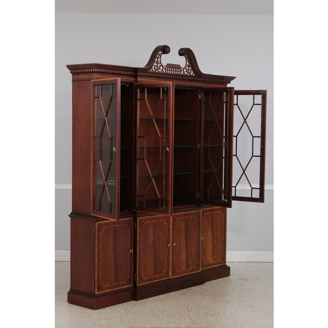 1980s Councill Craftsmen Flame Mahogany 4 Door Breakfront Bookcase For Sale - Image 5 of 16