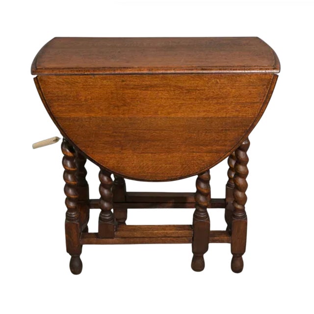 Antique British Oak Barley-Twist Drop-Leaf Gateleg Table For Sale - Image 4 of 5