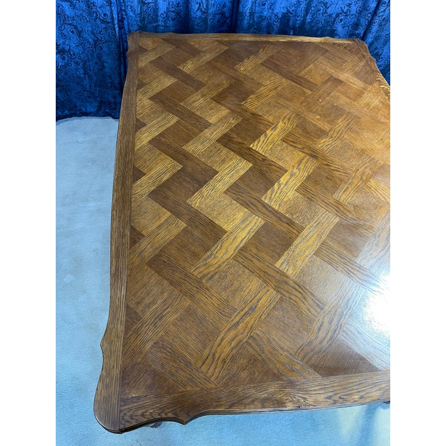 Brown 1950s Country French Oak Retractable Dining Table With a Marquetry Top For Sale - Image 8 of 12