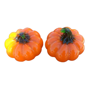 1990s Pair of Orange Art Glass Pumpkin Figurines