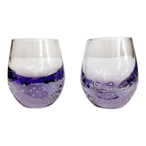 1990s Purple Blown Glass Controlled Bubble Shot Glasses - a Pair