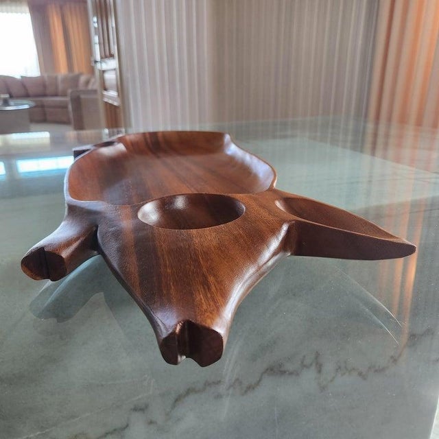 1970s Piggy Party Platter Wood Serving Tray Charcuterie For Sale - Image 10 of 12