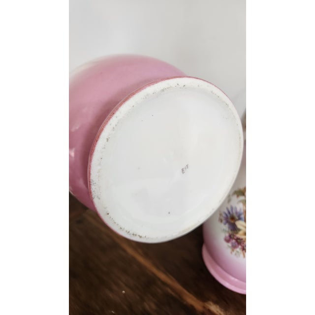 Antique Austrian Carl Larsen “Ruby & Emerald” Pink Porcelain Lidded Urn Vases – Pair, Circa 1900 For Sale - Image 16 of 18