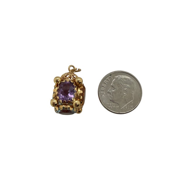18 K Gold Multi Gemstone Fob Charm Pendant For Sale - Image 4 of 16