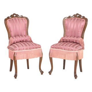 Pair of Victorian Style Walnut Slipper Chairs For Sale