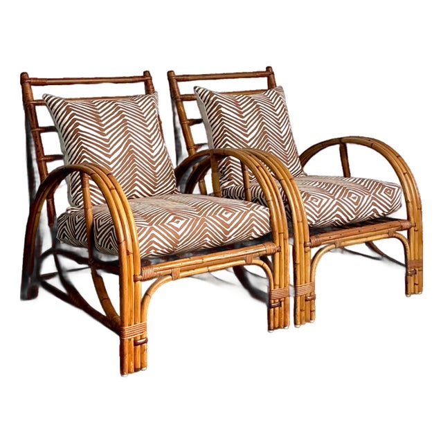 Vintage Rattan Lounge Chairs in Alan Campbell “Zigzag” for Quadrille - A Pair For Sale