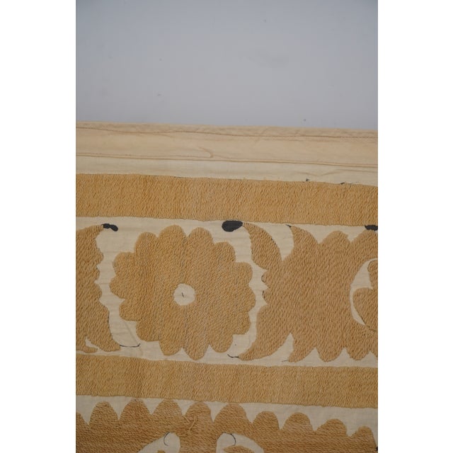 Textile Soft Earth Tone Suzani Textile, Hand Stitched Uzbek Home Decor 4'2'' X 4'8'' For Sale - Image 7 of 10