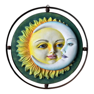Plaster Painting Sun Moon Rusty Weathered Steel Round (After Sergio Bustamante)