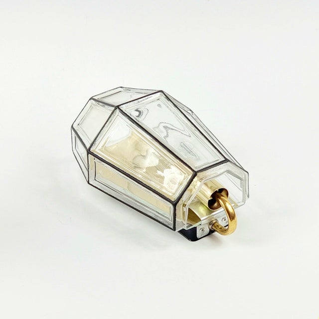 1970s Mid-Century Modern Glass and Brass Wall Sconces from Limburg, Germany, 1960s, Set of 2 For Sale - Image 5 of 8