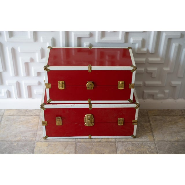 1950s Glossy Red Stacking Trunks - a Pair For Sale - Image 10 of 10