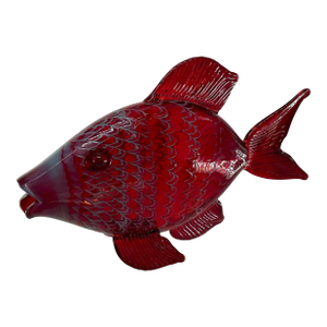 Ruby-Red Large Art Glass Fish Figurine by Chris Belleau, Signet.