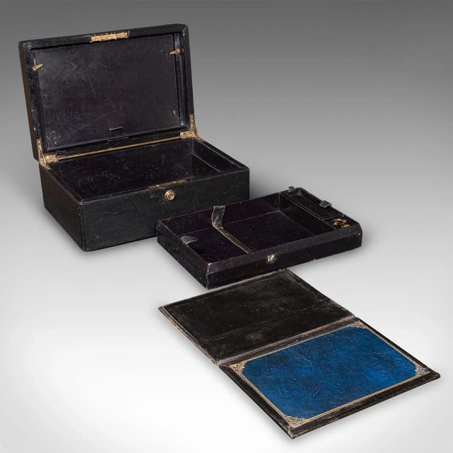 Victorian 1890s Victorian Antique Correspondence Box, English, Leather, Writing Case For Sale - Image 3 of 13