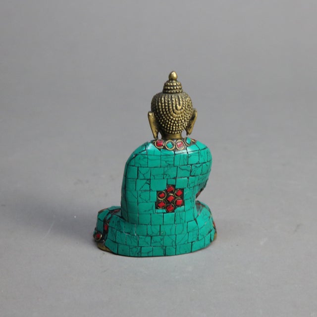 Tibetan Polychromed Bronze Buddhist Deity Statue with Mosaic Pattern, Early 20th Century For Sale - Image 4 of 7