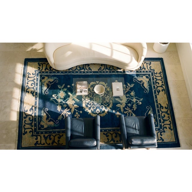 Superb Navy Background Color With Geometric Design Antique Chinese Peking Rug For Sale - Image 12 of 12