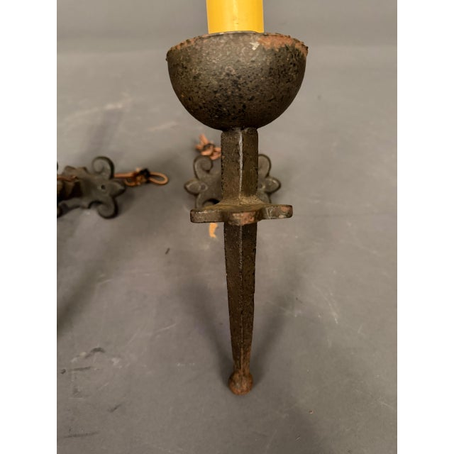 Metal 1890s French Iron Wall Sconces - Pair For Sale - Image 7 of 11
