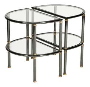 Mid-Century Demilune Gun Metal and Glass Side Tables - A Pair