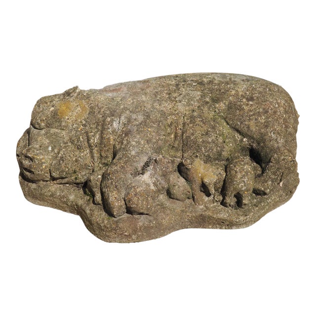 Weathered Cast Stone Pig and Piglets From England, 20th C. For Sale
