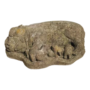 Weathered Cast Stone Pig and Piglets From England, 20th C.