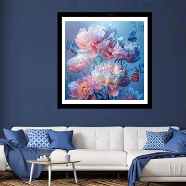 A Digital Photograph of Several Peonies Flowers with Butterflies on them. Printed on 300gsm Fine Art Paper.