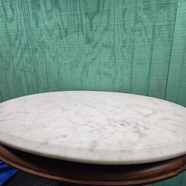 Traditional Wooden Marble Top Side Table With Casters For Sale - Image 4 of 10