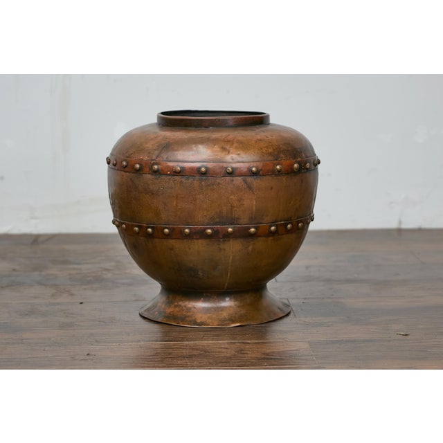 English Copper Arts & Crafts 19th Century Riveted Planter with Patina Finish For Sale - Image 4 of 11