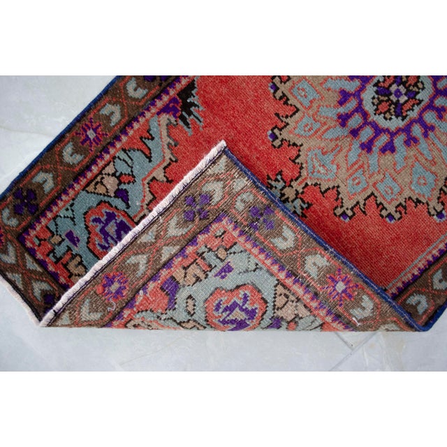 Terra Cotta 1960s Small Turkish Rug Hand Knotted Entryway Mat Bath Rug Kitchen Rug - 19'' X 41'' For Sale - Image 8 of 8
