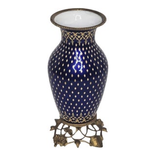 19th C French (Sevres) Cobalt Blue Napoleon III Decorated Bronze MTD Tahan Vase For Sale
