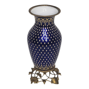 19th C French (Sevres) Cobalt Blue Napoleon III Decorated Bronze MTD Tahan Vase