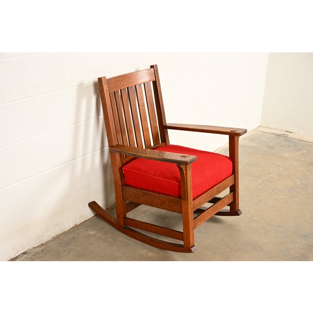 L. & J.G. Stickley, Inc. L. & J. G. Stickley Antique Mission Oak Arts & Crafts Rocking Chair, Circa 1910 For Sale - Image 4 of 13