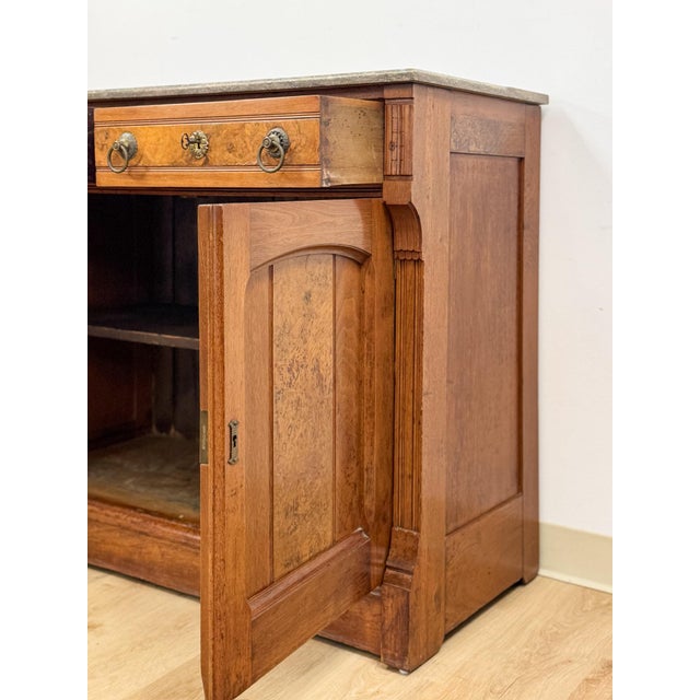 Antique French Provincial Marble Burlwood Buffet 2 Drawer Locking Cabinet For Sale - Image 14 of 18