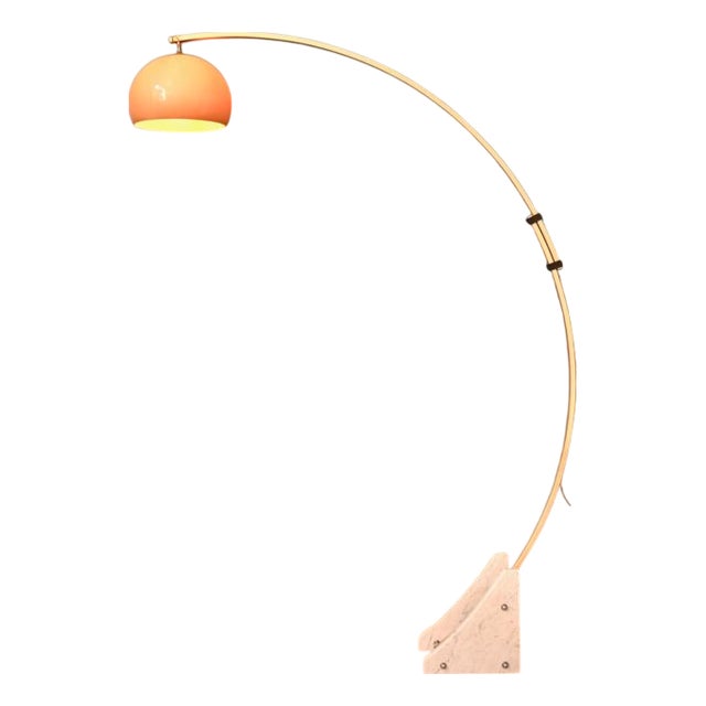 Italian Space Age Arc Floor Lamp in Marble and Gilt Aluminium, 1970s For Sale