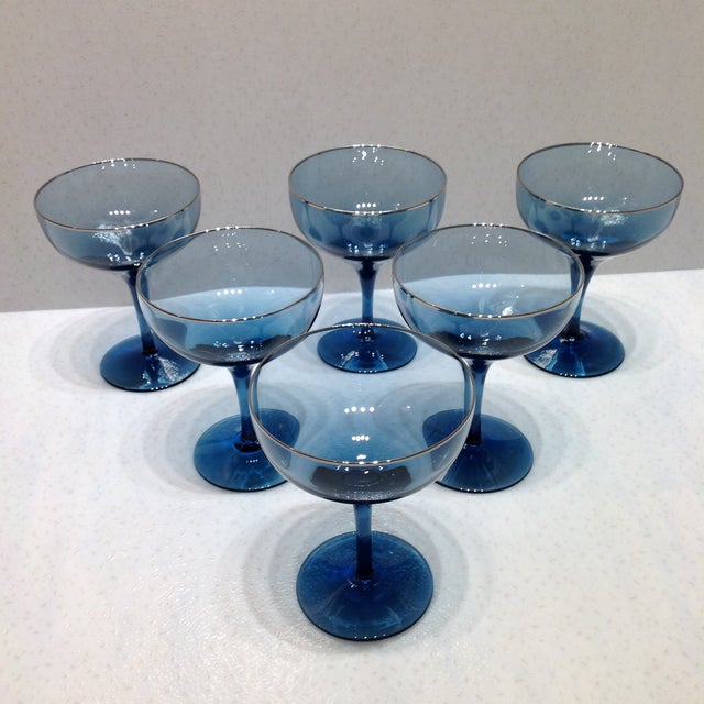 Vintage Blue Crystal Coupe Champagne Glasses Set of 6 Chairish