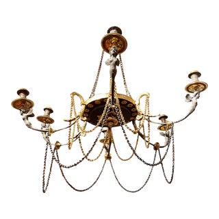 Early 19th C. French Neoclassical Bronze Six Light Chandelier For Sale