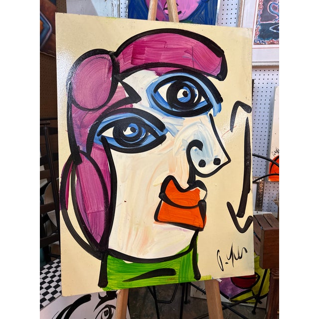 1970s Peter Keil Abstract Painting of a cubist female. Executed with oil on board. COA on back guaranteed authentic direct...
