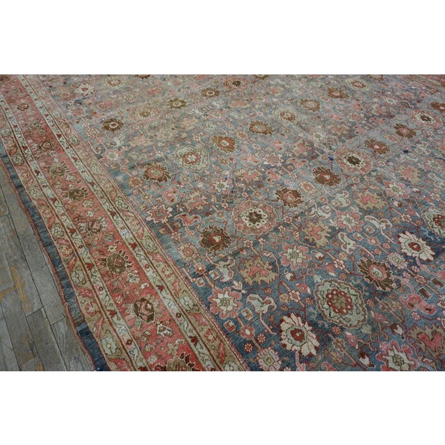 Calming Cornflower Blue Background Apricot Border Floral Design Antique Persian Bijar Rug For Sale - Image 11 of 12