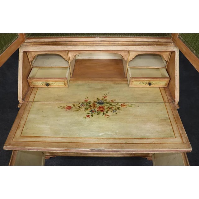 1940s Italian Venetian Secretary Desk – Hand-Painted Floral Decor, Distressed Finish For Sale - Image 4 of 10