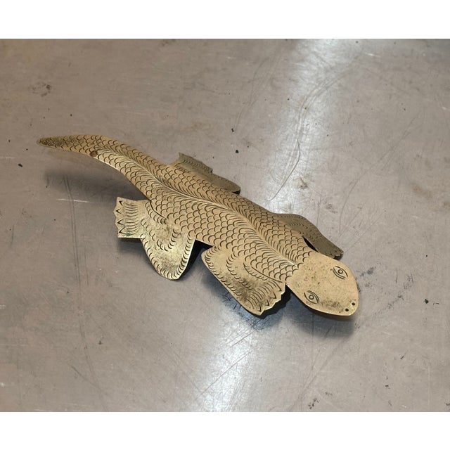 Mexican Etched Silver Metal Large Lizard Brooch For Sale - Image 4 of 4