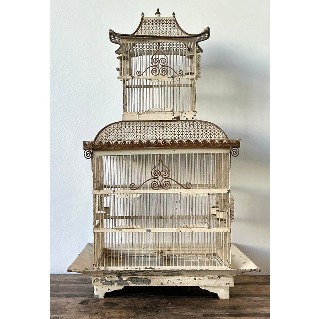 Vintage Distressed Chinoiserie Metal Birdcage For Sale - Image 12 of 12