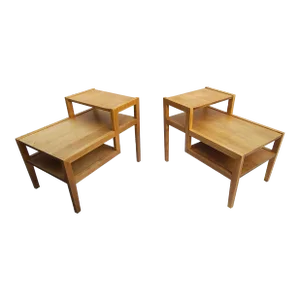 Pair of 1950s Restored Leslie Diamond Step End Tables for Conant Ball
