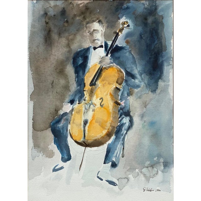 "Cello Man" Contemporary Fine Art Giclee Depicting a Dapper Musician For Sale
